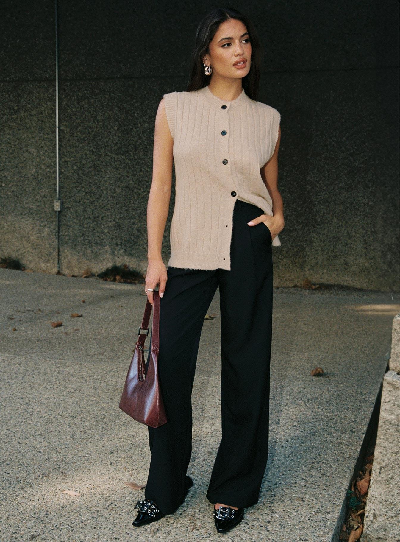 Brookvale Button Up Knit Vest Beige Product Image