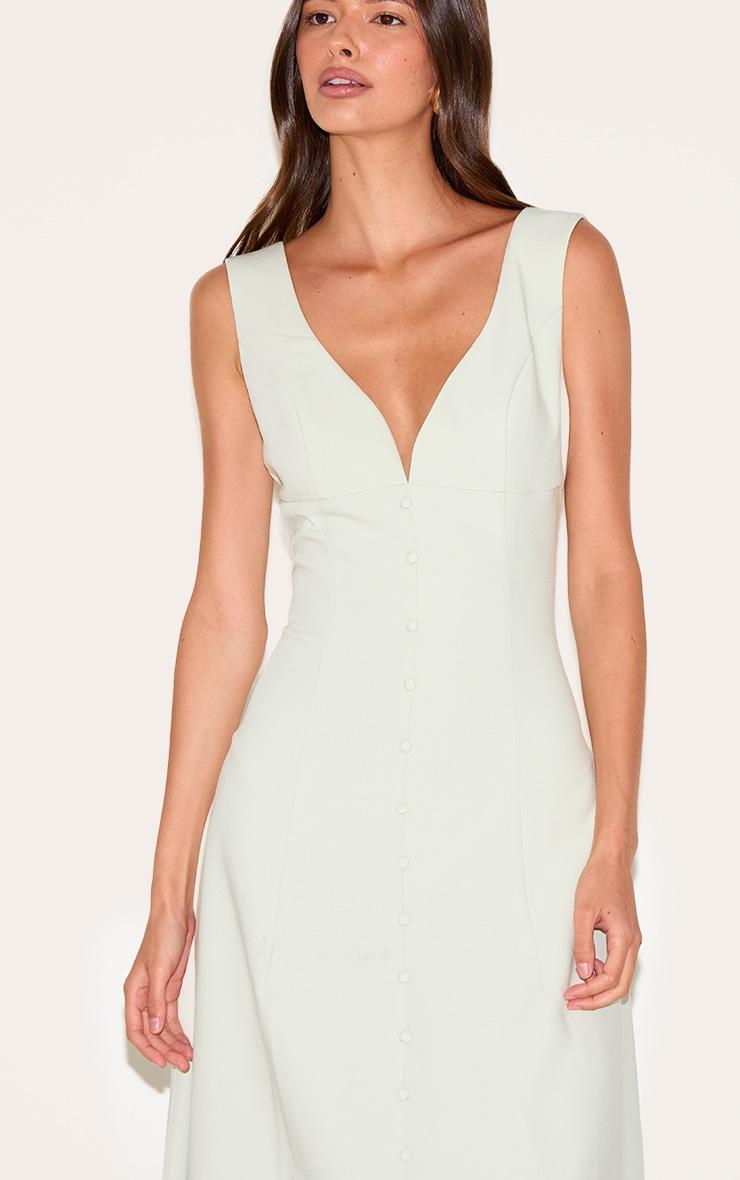  Sage Green Tailored Woven Plunge Button Down Midi Dress Product Image