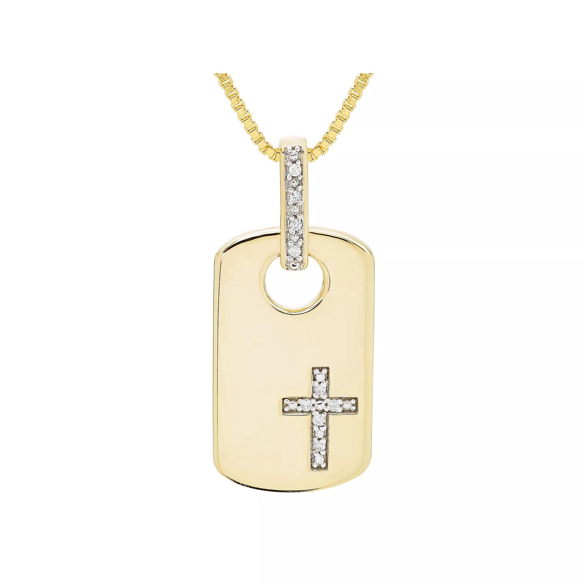 Boston Bay Diamonds 14k Gold Over Sterling Silver Diamond Accent Cross Dog Tag Pendant Necklace, Women's, Size: 18", Gold Tone Product Image