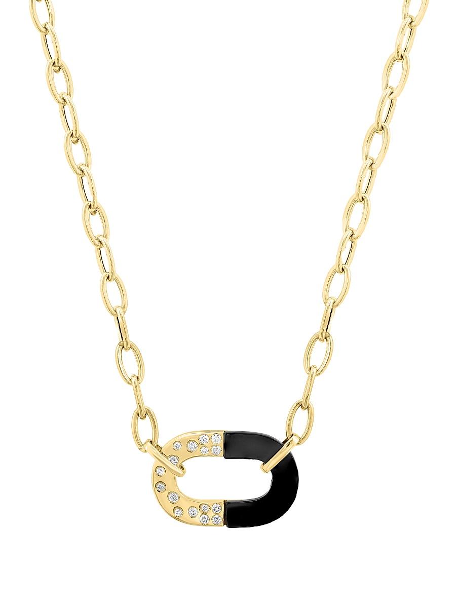 Womens 14K Yellow Gold, Onyx & 0.23 TCW Diamond Necklace Product Image