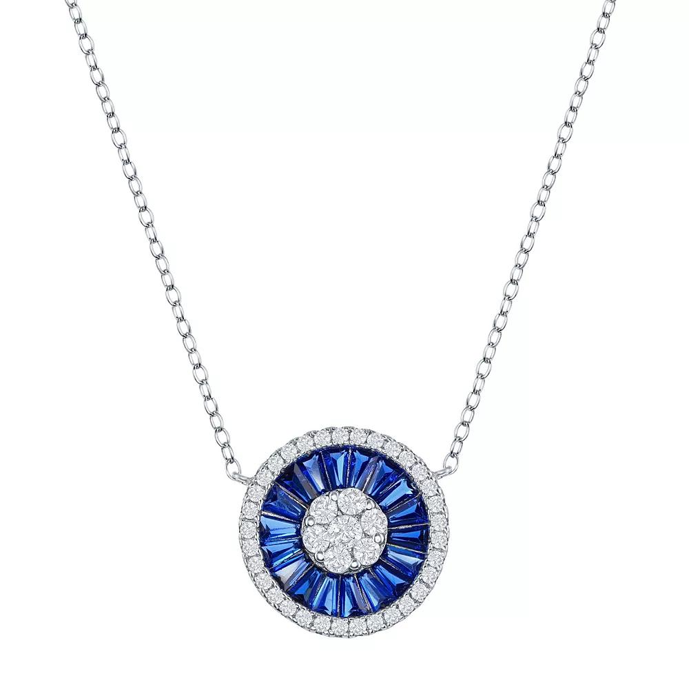 Sterling Silver White & Blue Cubic Zirconia Baguette Circle Necklace, Women's, Size: 16-18" ADJ Product Image