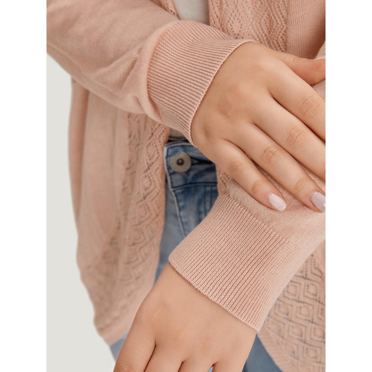 Plus Size Supersoft Essentials Geometric Eyelet Patchwork Arc Collar Cardigan Crepe Women Casual Loose Long Sleeve Dailywear Cardigans BloomChic 10/M Product Image