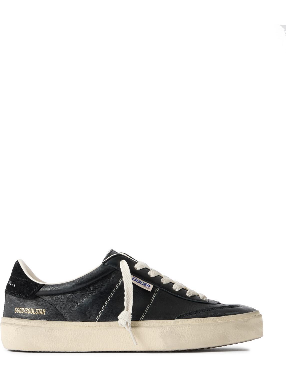 GOLDEN GOOSE Deluxe Brand Vintage-inspired Black Leather Sneakers With Contrasting White Laces Product Image