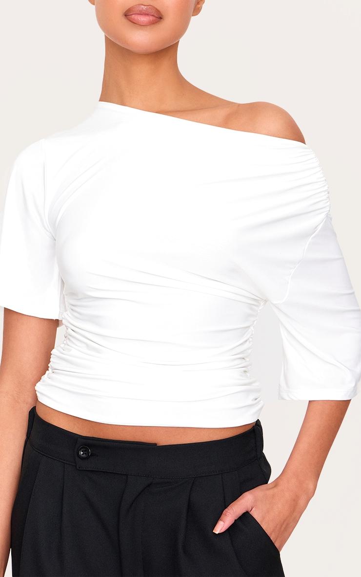 Cream Slinky Slouchy Asymmetric Long Top Product Image