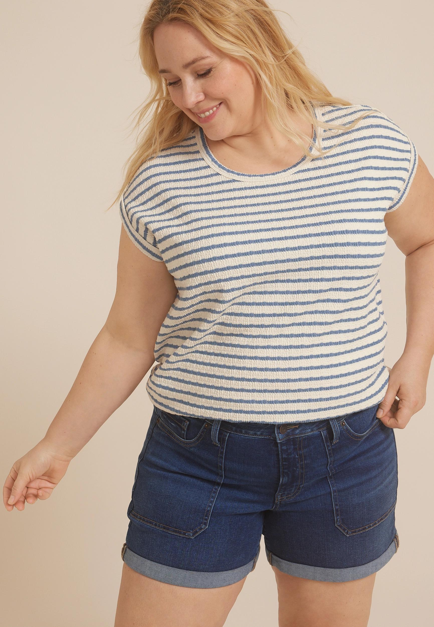 Maurices 1X Plus Size Womens 24/7 Clara Jacquard Striped Short Sleeve Tee Product Image