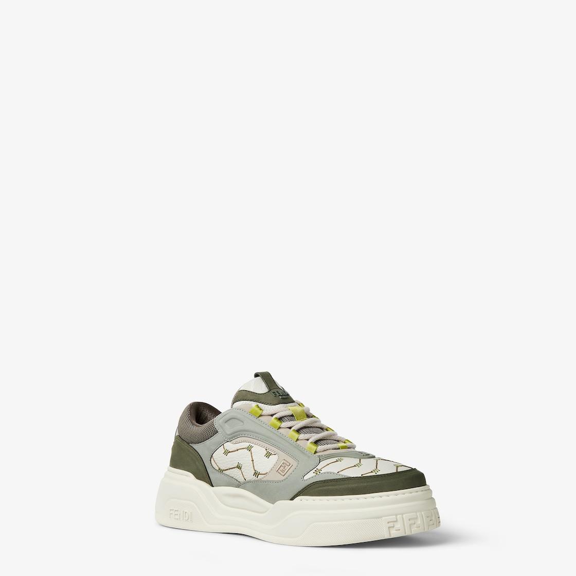 Fendi Force sneakersWhite leather and green nubuck low-tops Product Image