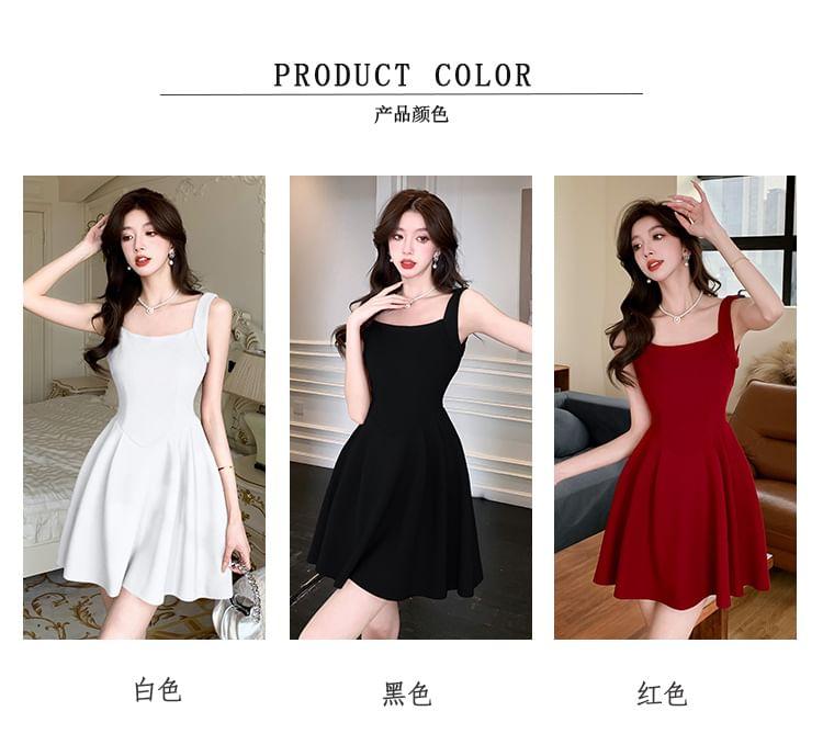 Sleeveless Square Neck Plain Mini A-Line Dress Product Image