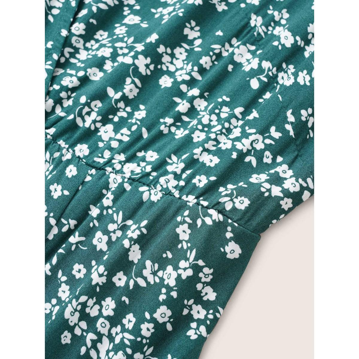 Plus Size Bloom Dress - Flutter Sleeve Ditsy Floral Pocket Split Maxi Dress LightGreen Women Romantic Slit V-neck Half Sleeve Curvy Long Dress BloomChic 10/M Product Image