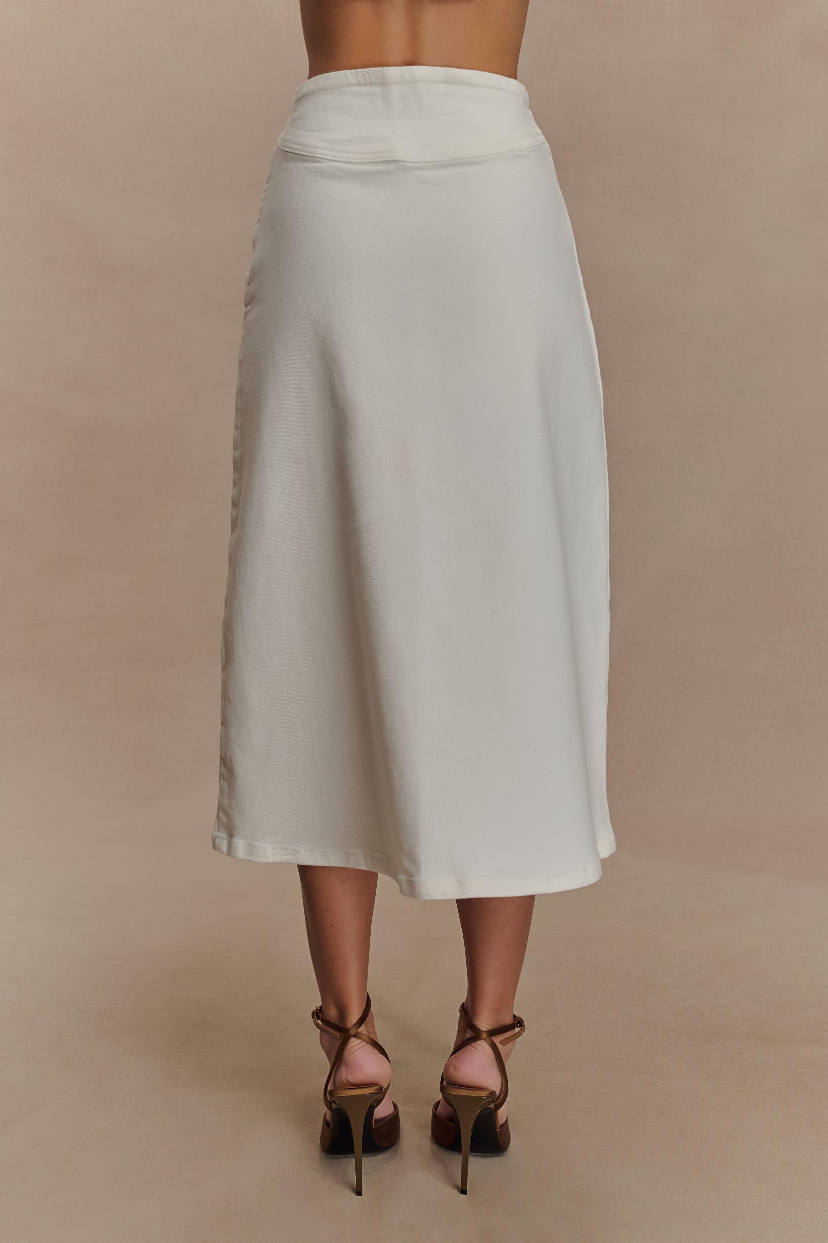 Cecilia Denim A-Line Midi Skirt - White Product Image