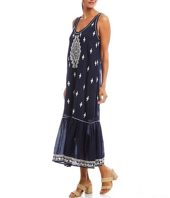 Karen Kane Embroidered Scoop Neck Sleeveless Midi Dress Product Image