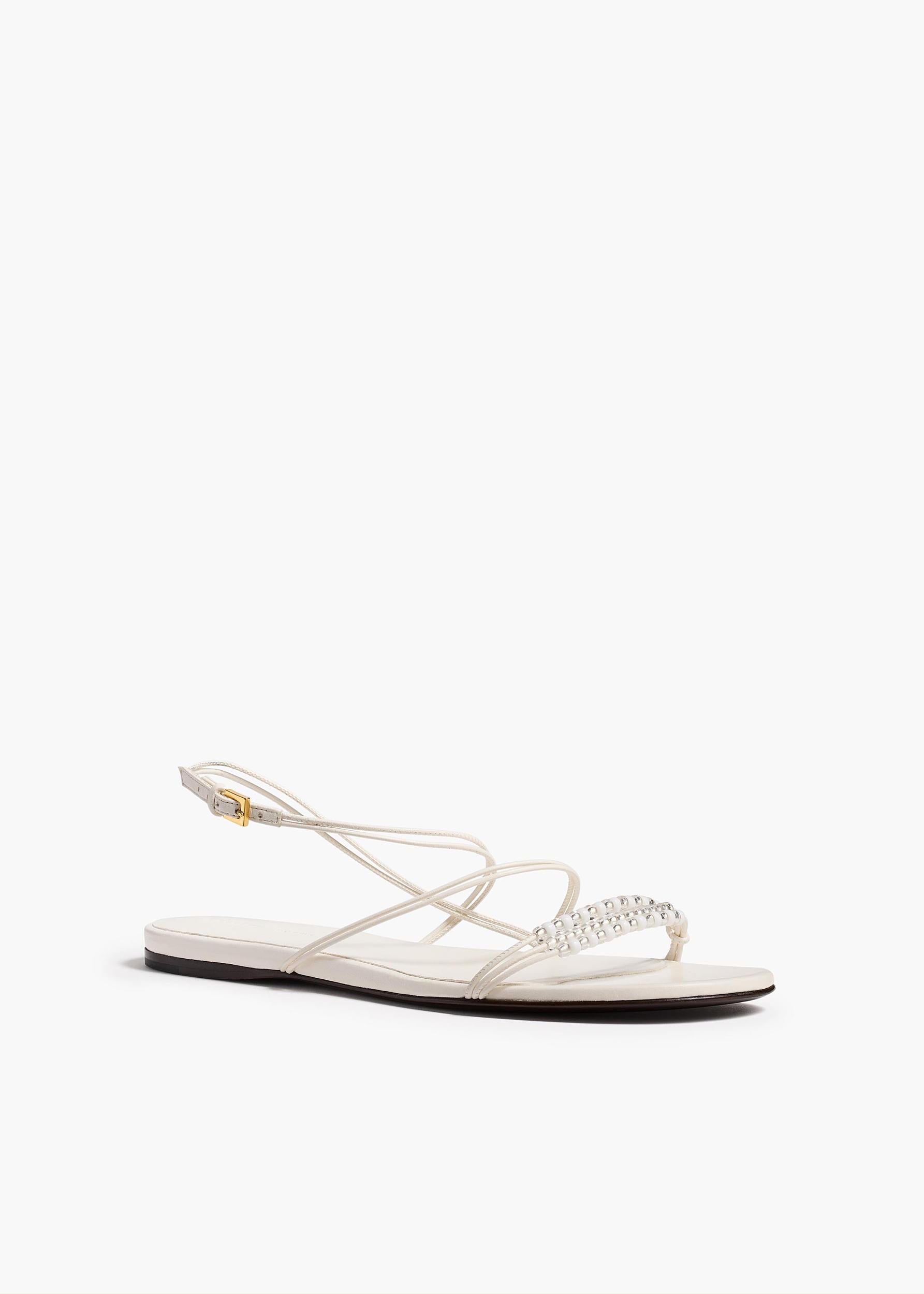 Loop Flat Sandal with Beads in Optic White Leather Product Image