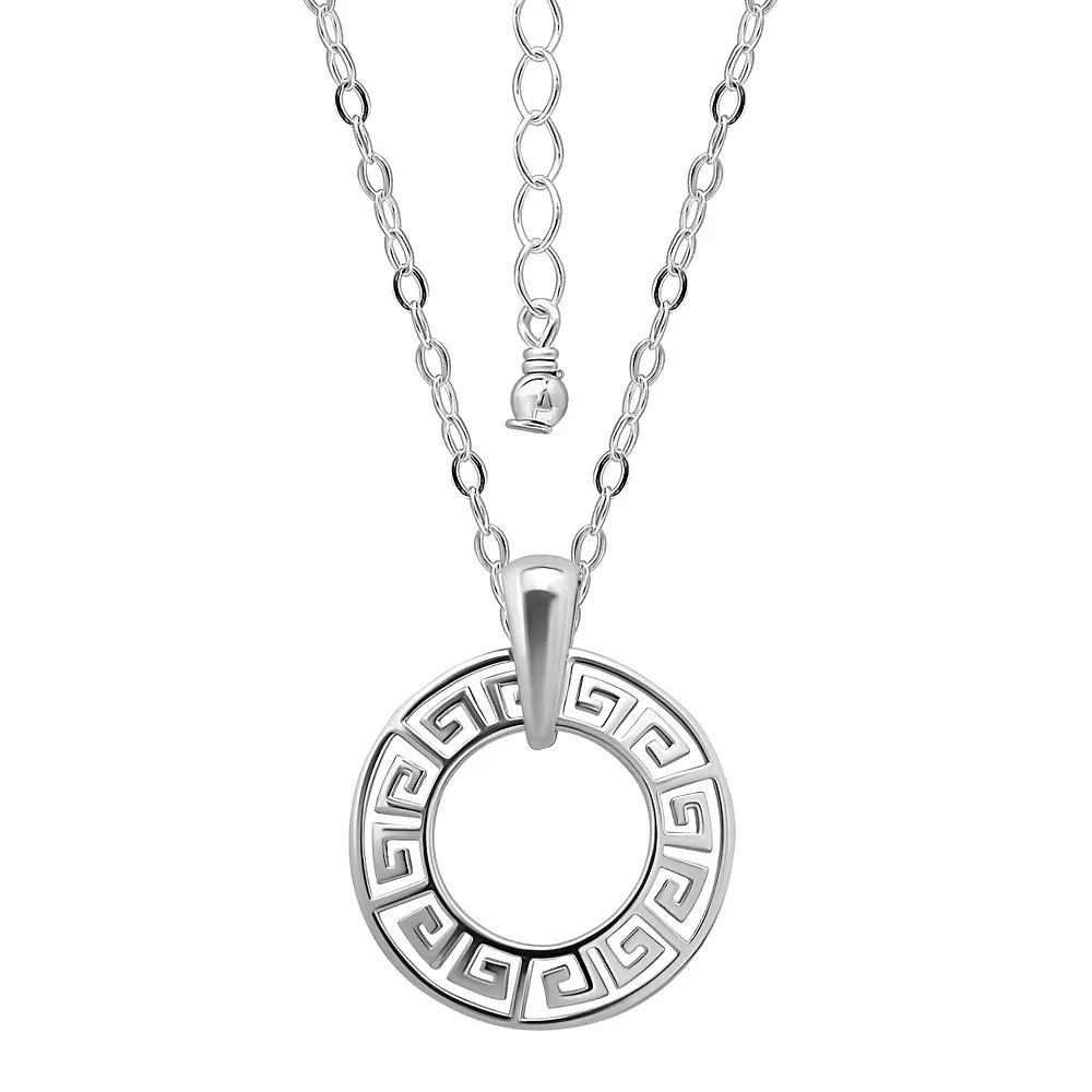 Aleure Precioso Sterling Silver Greek Key Open Circle Pendant Necklace, Women's, Size: 18", Silver Tone Product Image