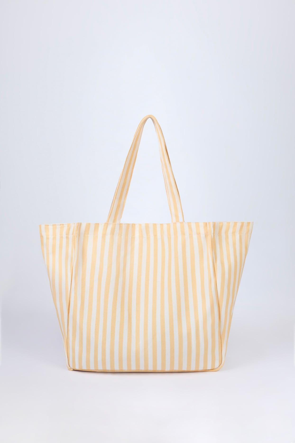 Oversized Canvas Tote Bag in Lemon Yellow Stripe Product Image