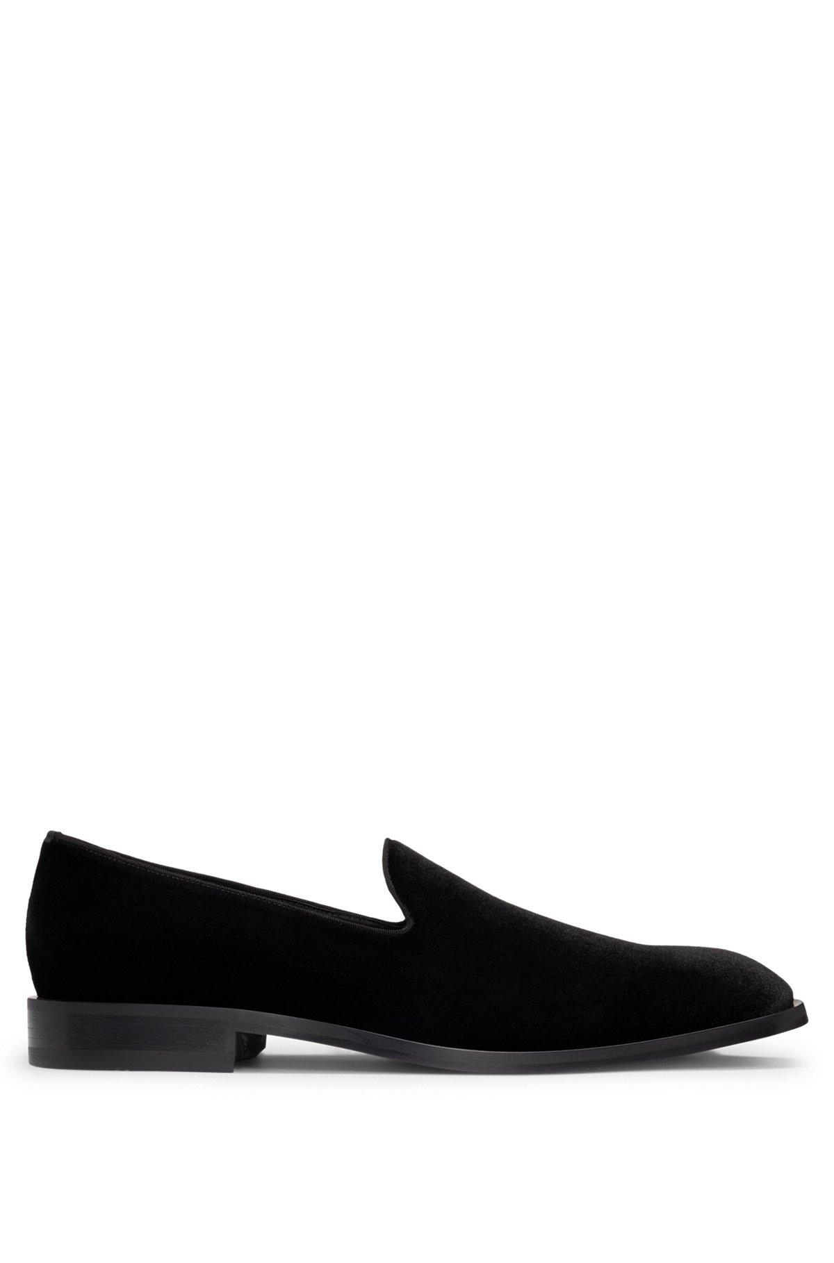 BOSS - Velvet slip-on loafers with leather trims - Black Product Image