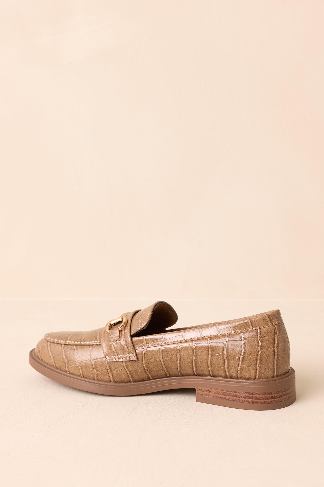 It All Made Sense Olive Taupe Faux Croc Embossed Loafers Product Image