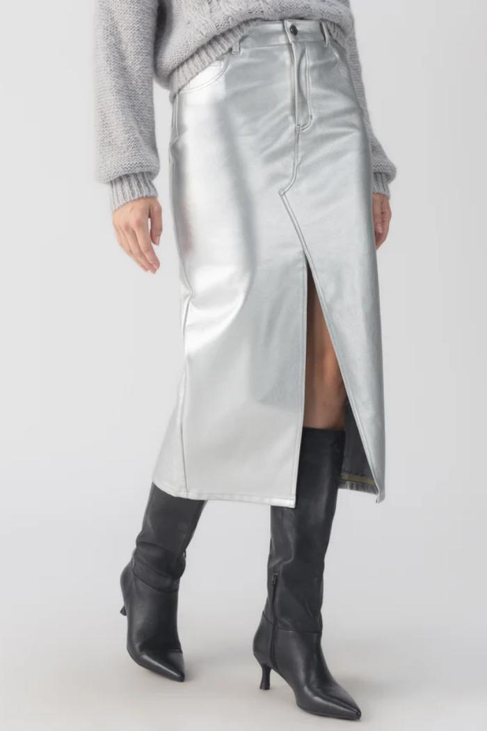 Leather Like Leather Skirt - Silver Product Image