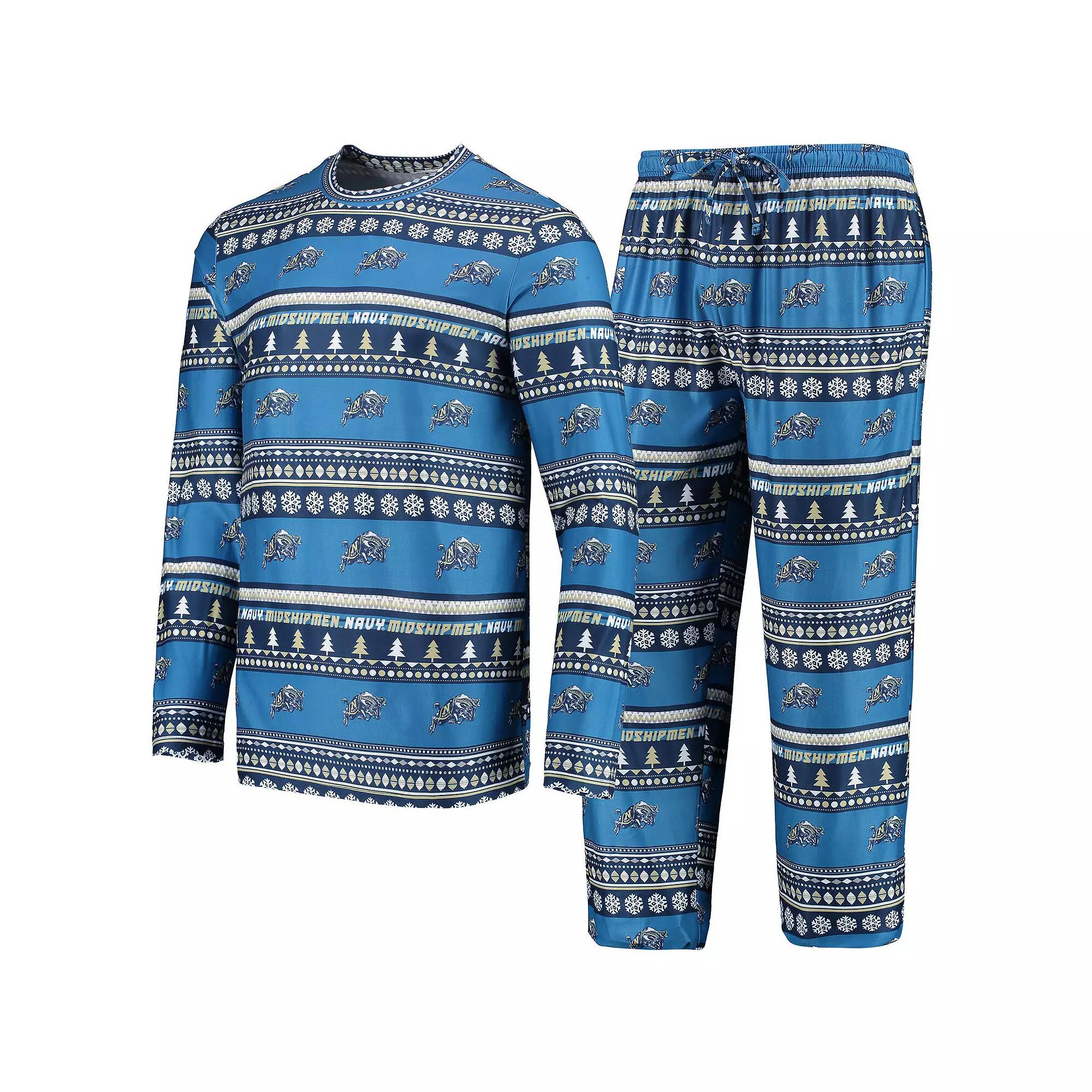 Men's Concepts Sport Navy Navy Midshipmen Ugly Sweater Long Sleeve T-Shirt & Pants Sleep Set, Size: 2XL, Blue Product Image