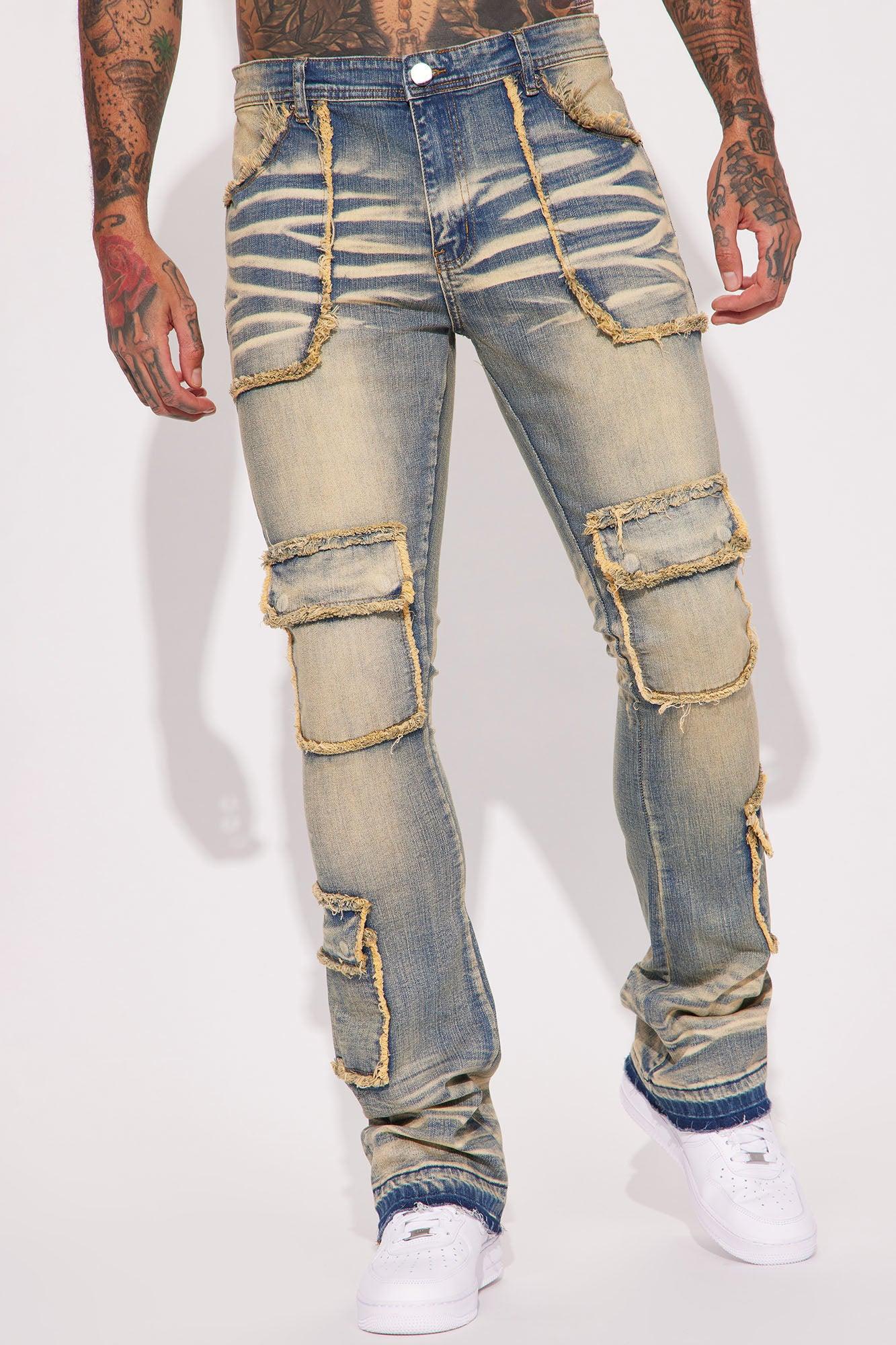 Can I Cargo Stacked Skinny Flare Jeans - Vintage Blue Wash Product Image
