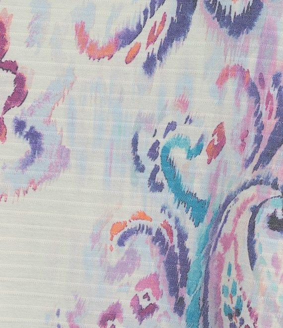 Westbound Plus Size Hazy Paisley Knit 3/4 Sleeve Crew Neck Ribbed Detail Print Top Product Image