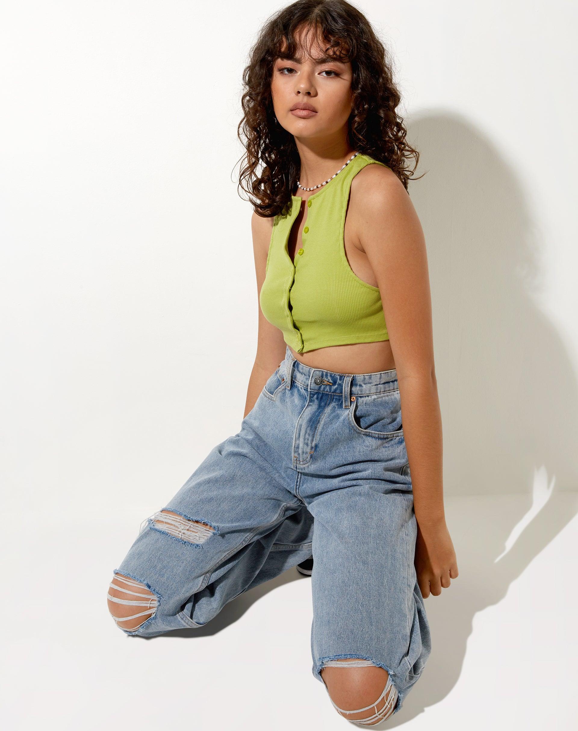Gilly Crop Top in Rib Leaf Green Product Image