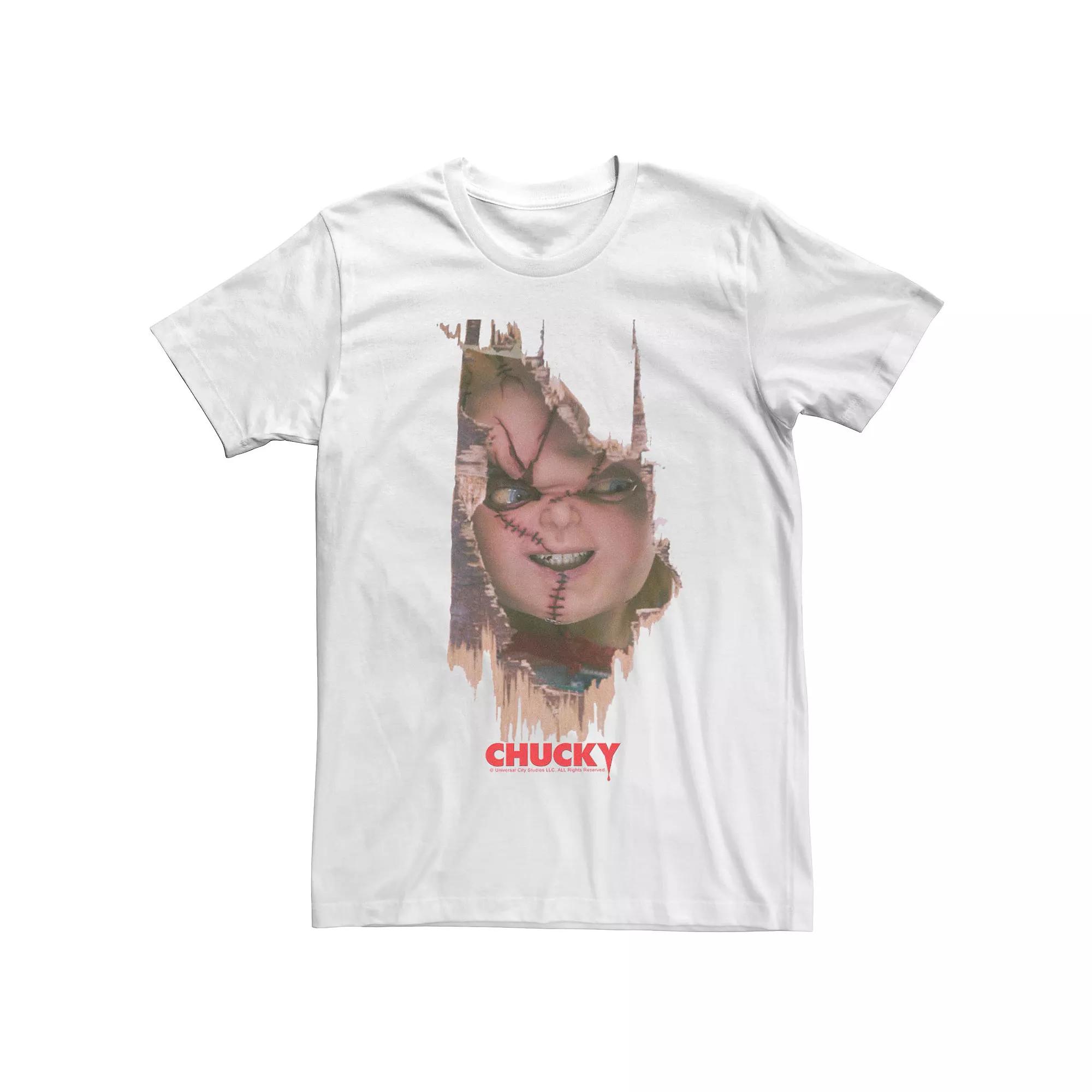 Men's Chucky It's Chucky Wood Door Breath Through Movie Poster Tee,  Product Image