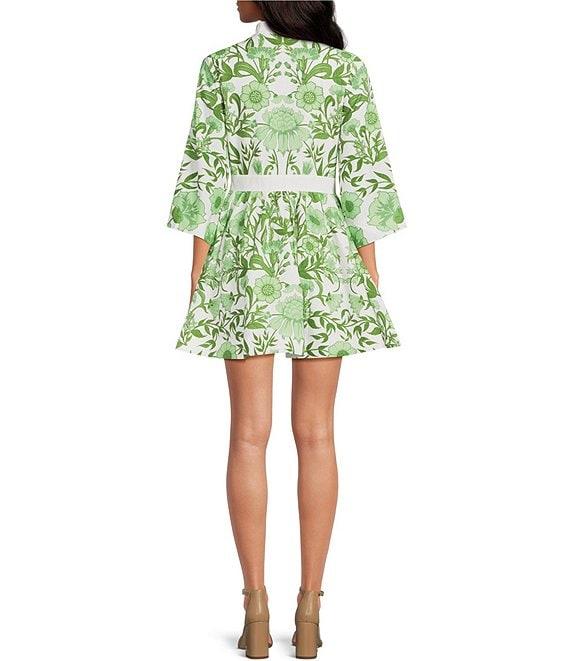 Mestiza New York Carmen Floral Print Mandarin Collar 3/4 Full Sleeve Mini A-Line Dress Product Image