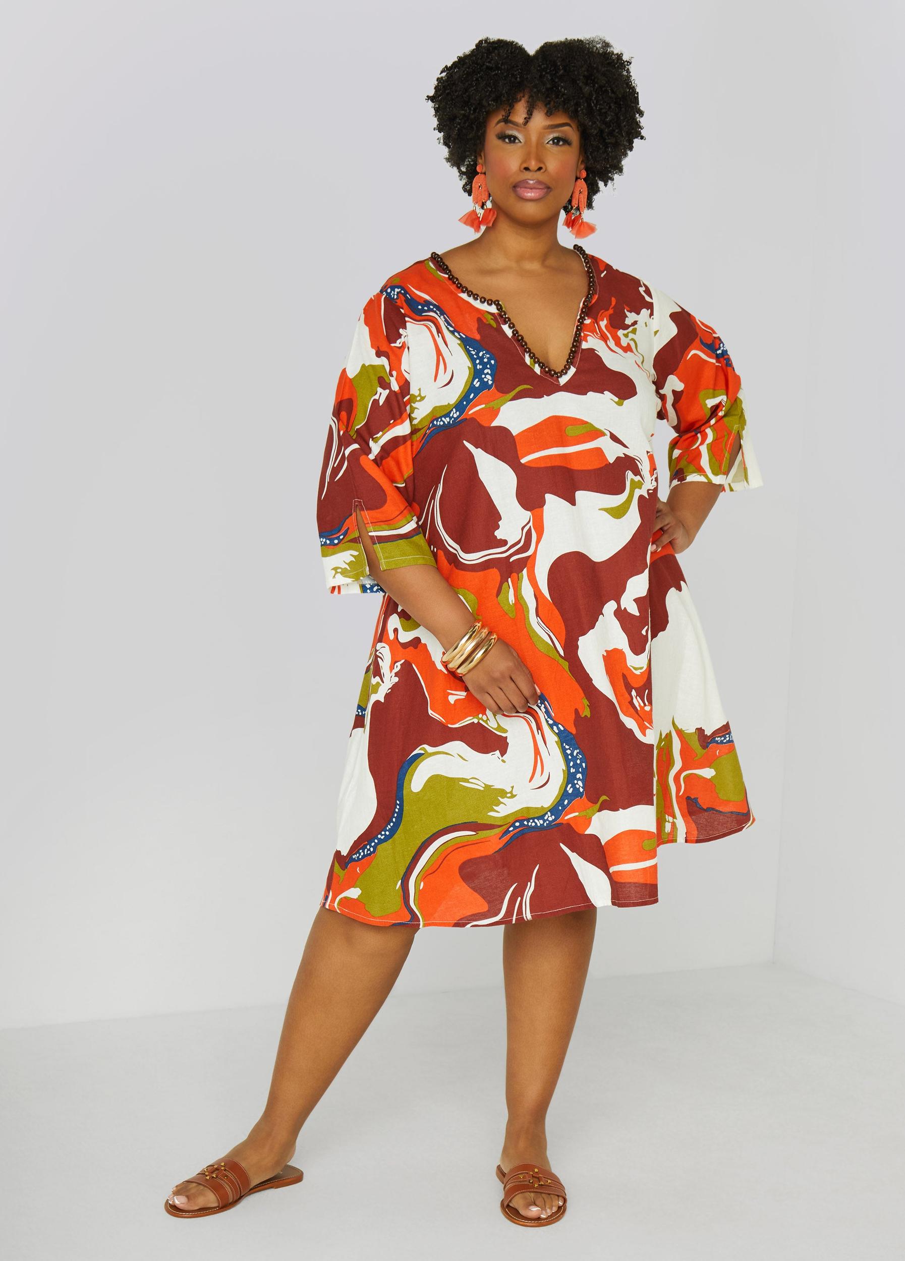 Beaded Printed Tunic Dress Product Image