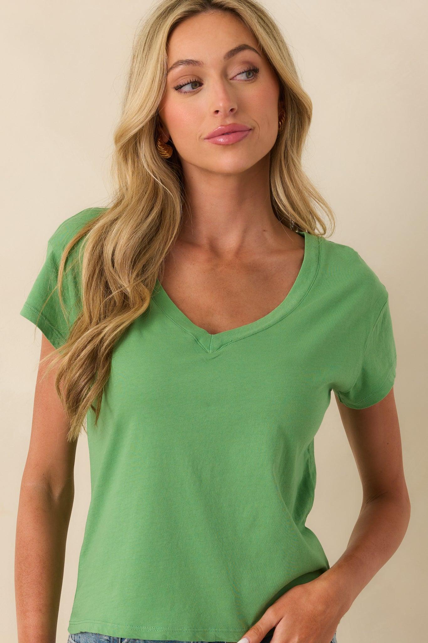 Z Supply Green Cotton Modern Jersey V-Neck Tee Product Image