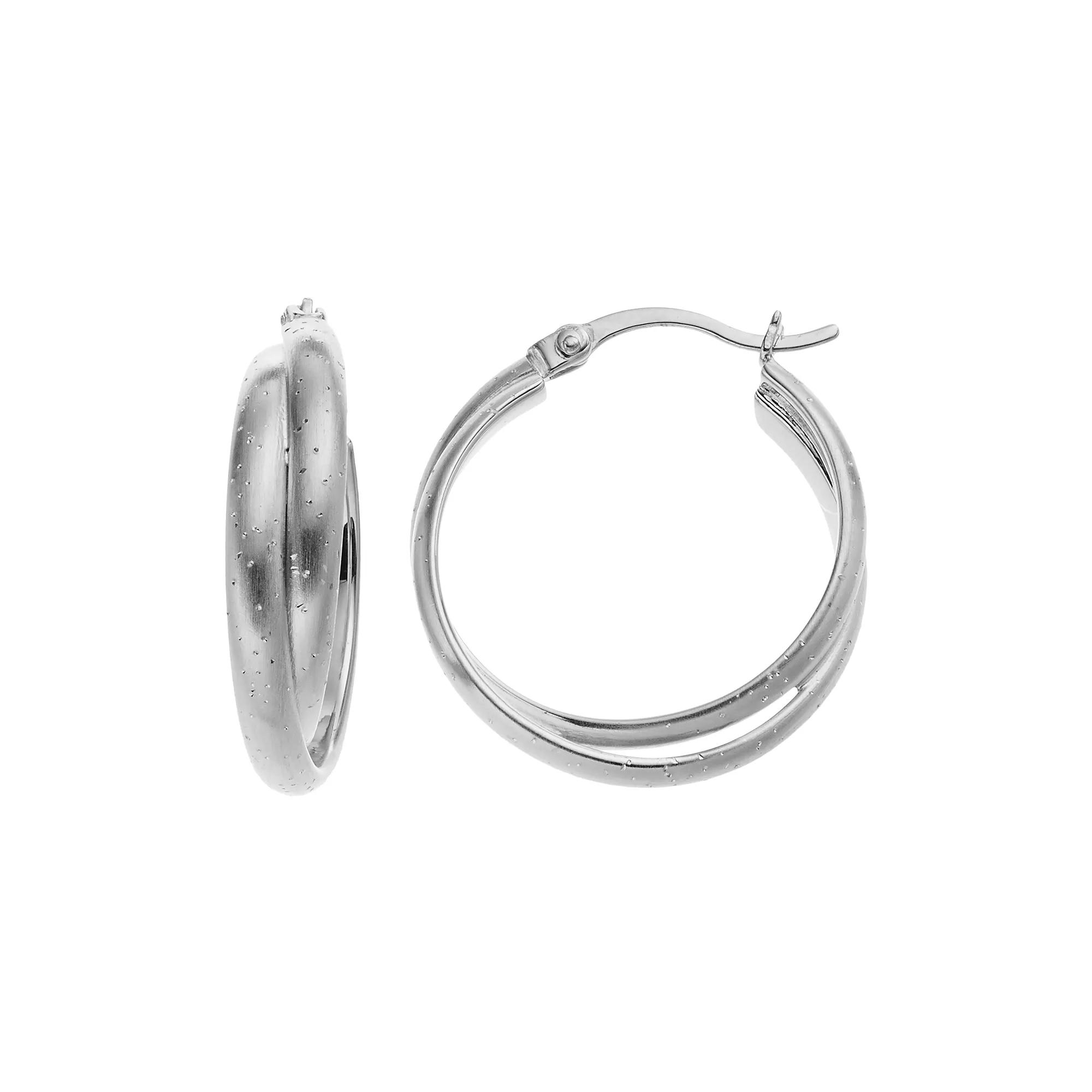 Sterling Silver Hoop Earrings, Women's, White Over Silver Product Image