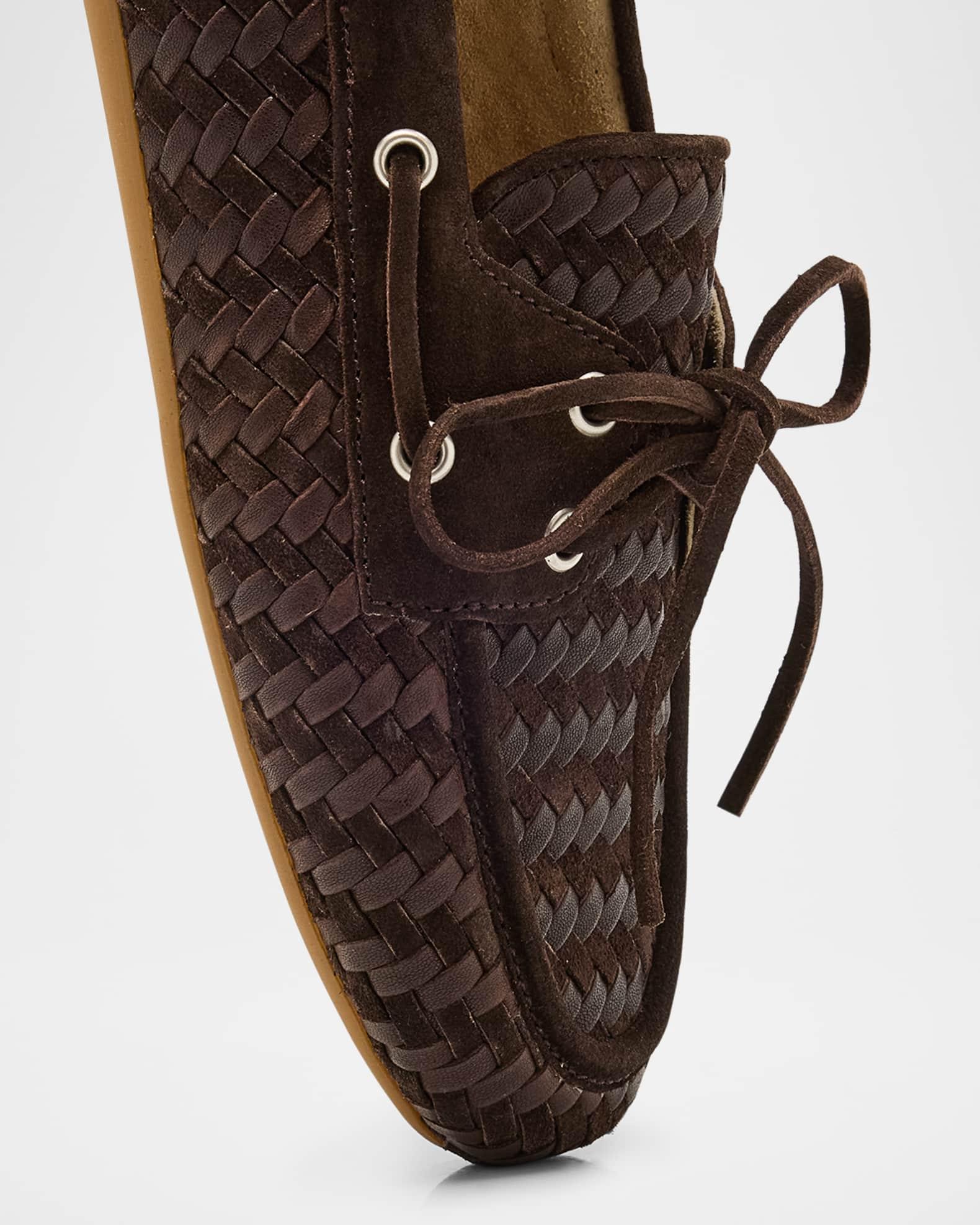 Bow Woven Suede & Leather Boat Shoes Product Image