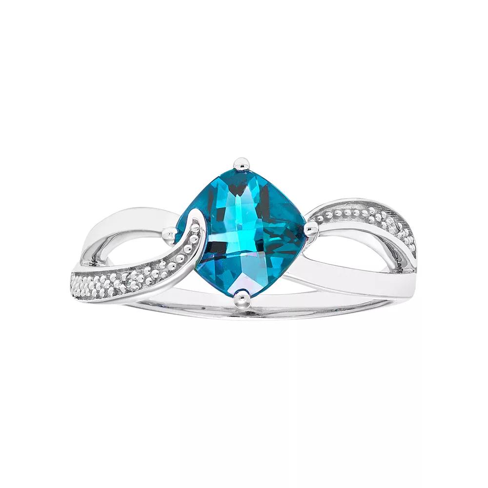 Sterling Silver Blue Topaz & Diamond Accent Cushion Bypass Ring, Women's, Size: 8 Product Image