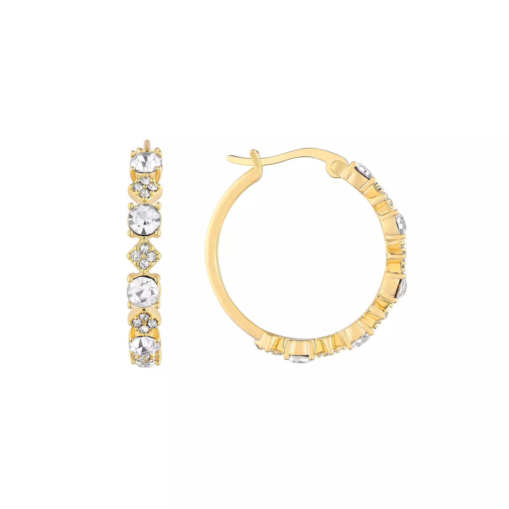 Chrystina Crystal Round Hoop Earrings, Women's, Yellow Gold Tone Product Image