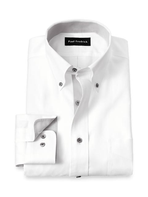 Comfort Stretch Non-Iron Solid Dress Shirt With Contrast Trim - White/grey Product Image
