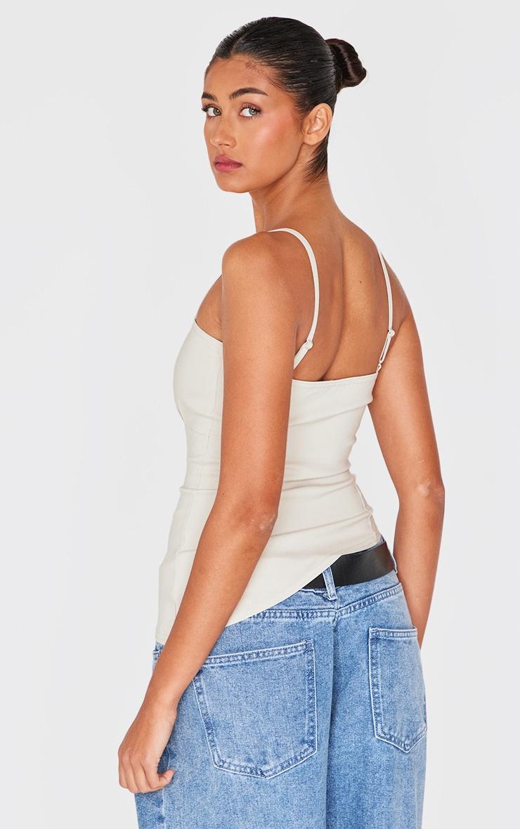 Beige Bengaline Asymmetric Strappy Cami Top Product Image