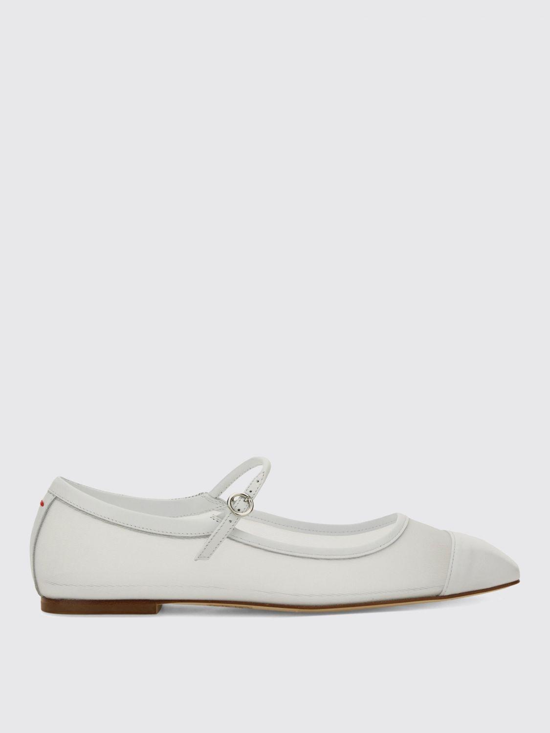 AEYDE Round Toe Ballerina Shoes With Contrast Piping In White Product Image