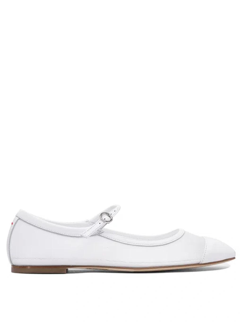 AEYDE Round Toe Ballerina Shoes With Contrast Piping In White Product Image