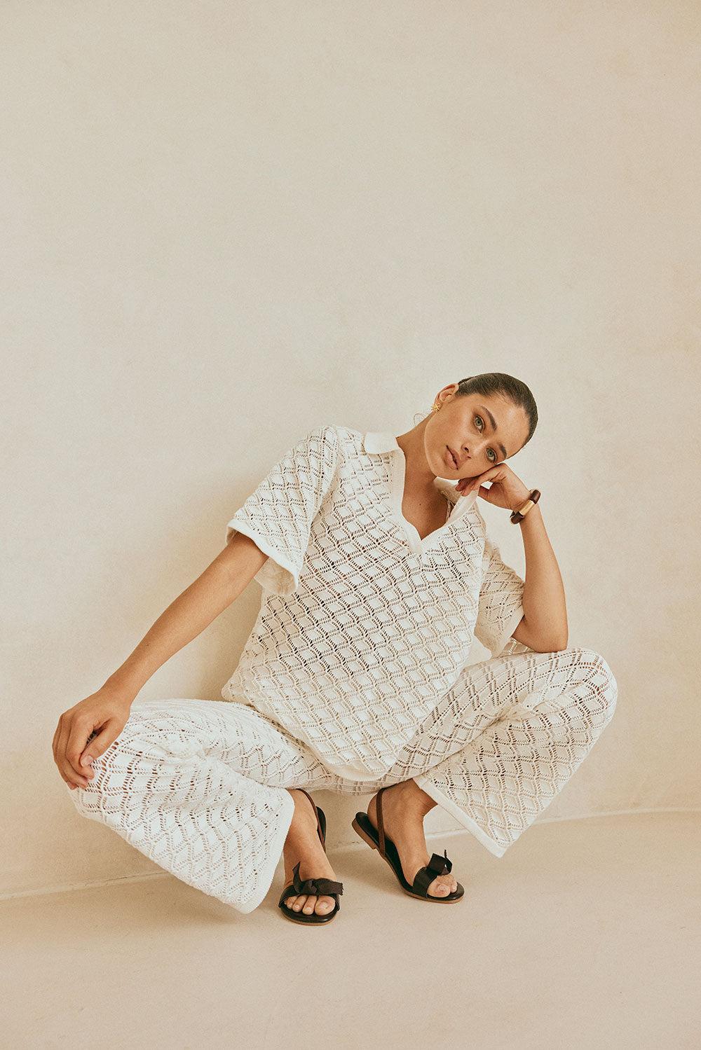 Aya Pants - White Knit Product Image