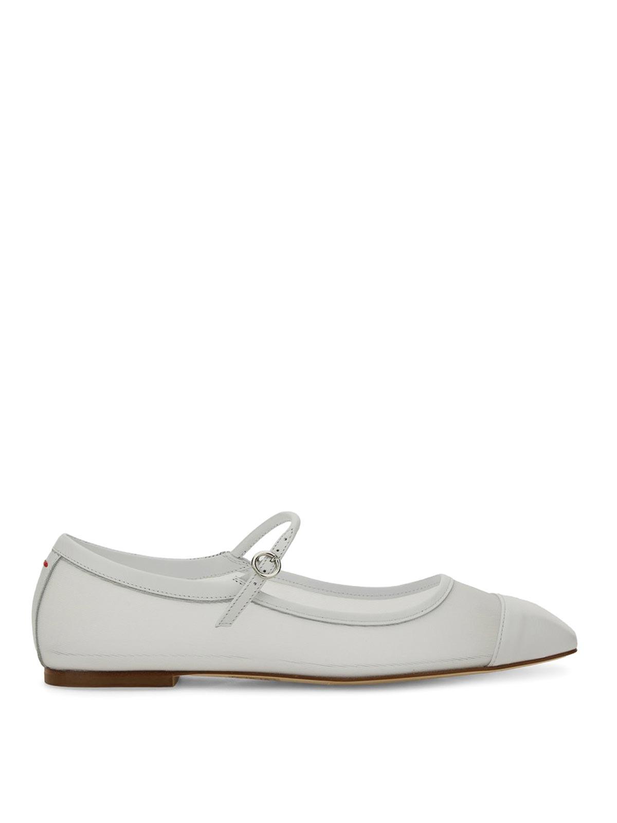 AEYDE Round Toe Ballerina Shoes With Contrast Piping In White Product Image