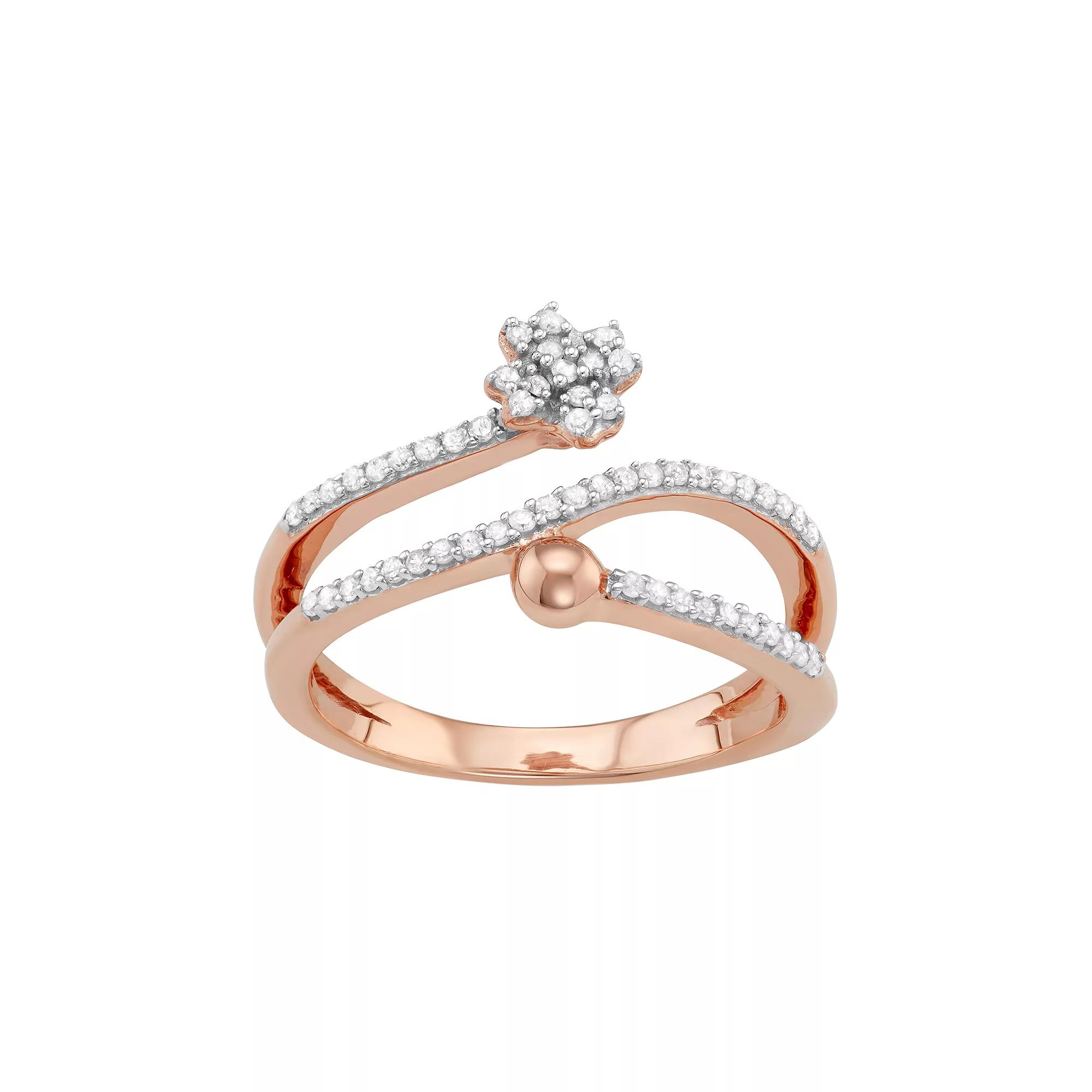 Jewelexcess Sterling Silver 1/4 Carat T.W. Diamond Bypass Flower Ring, Women's, Size: 7, Rose Gold Tone Product Image