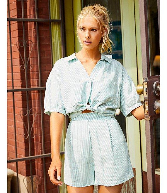 Copper Key Linen Stripe Coordinating Pull On Shorts Product Image