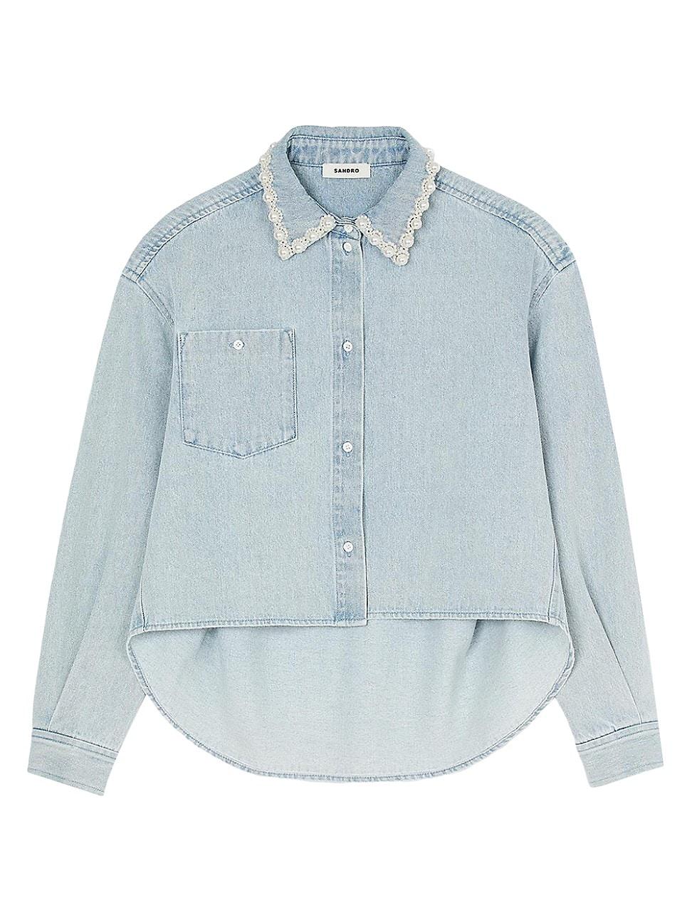 Womens Denim Shirt with Beaded Collar Product Image