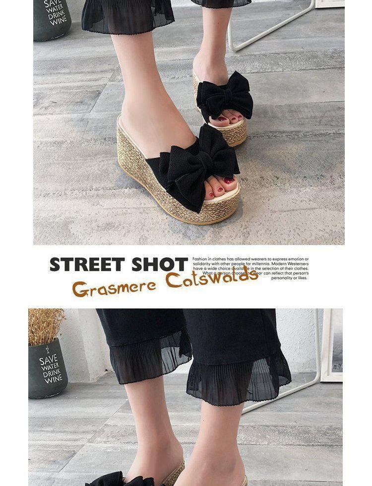 Bow Platform Wedge Slide Sandals Product Image