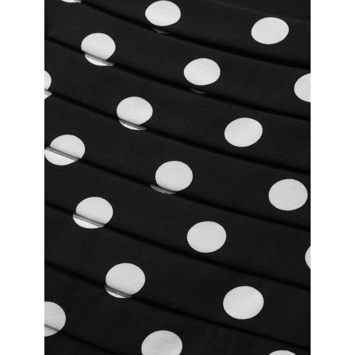 Plus Size Polka Dots Pleated Bodice Midi Dress Black Women Pleated Square Neck Short sleeve Curvy BloomChic 10/M Product Image