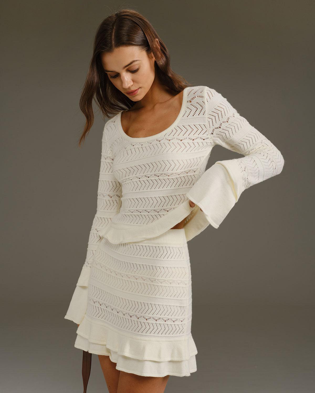 Beige High Waisted Knit Mini Skirt Product Image