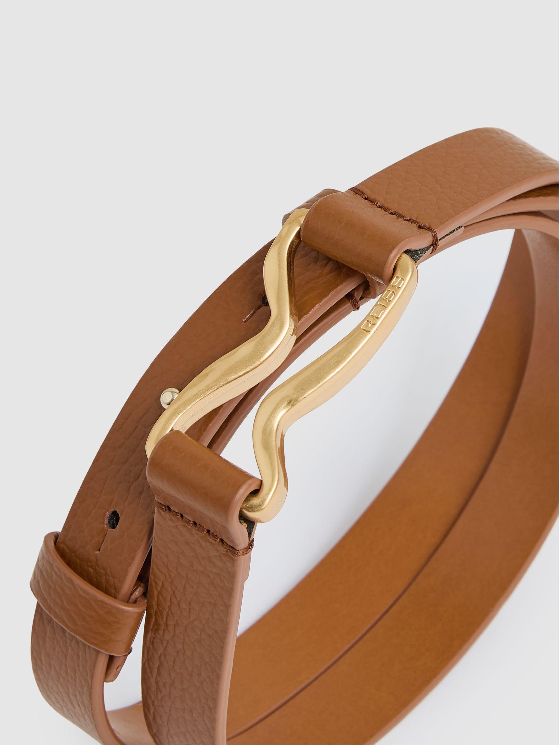 Leather Sculpted-Hardware Belt in Tan Product Image