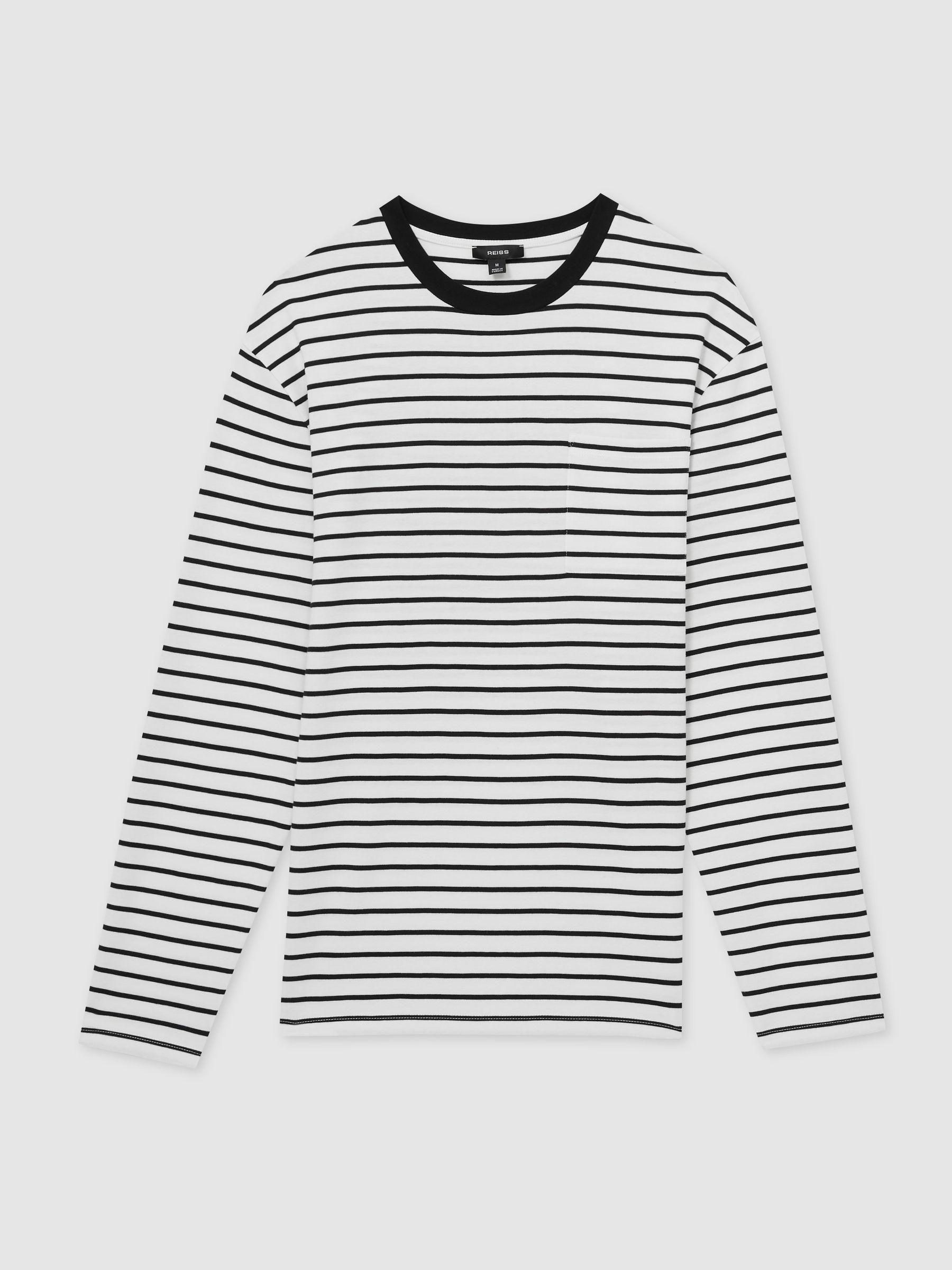 Breton-Stripe Long-Sleeve T-Shirt in White/Navy Product Image