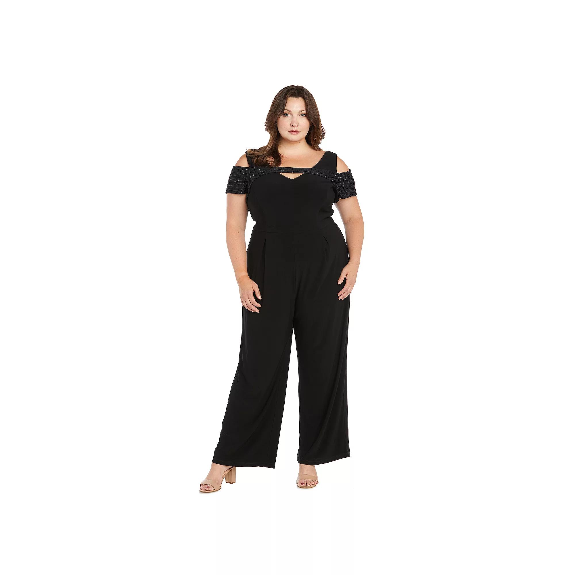 Plus Size R&M Richards Rhinestone Peek-A-Boo Jumpsuit, Women's, Size: 20 W, Black Product Image