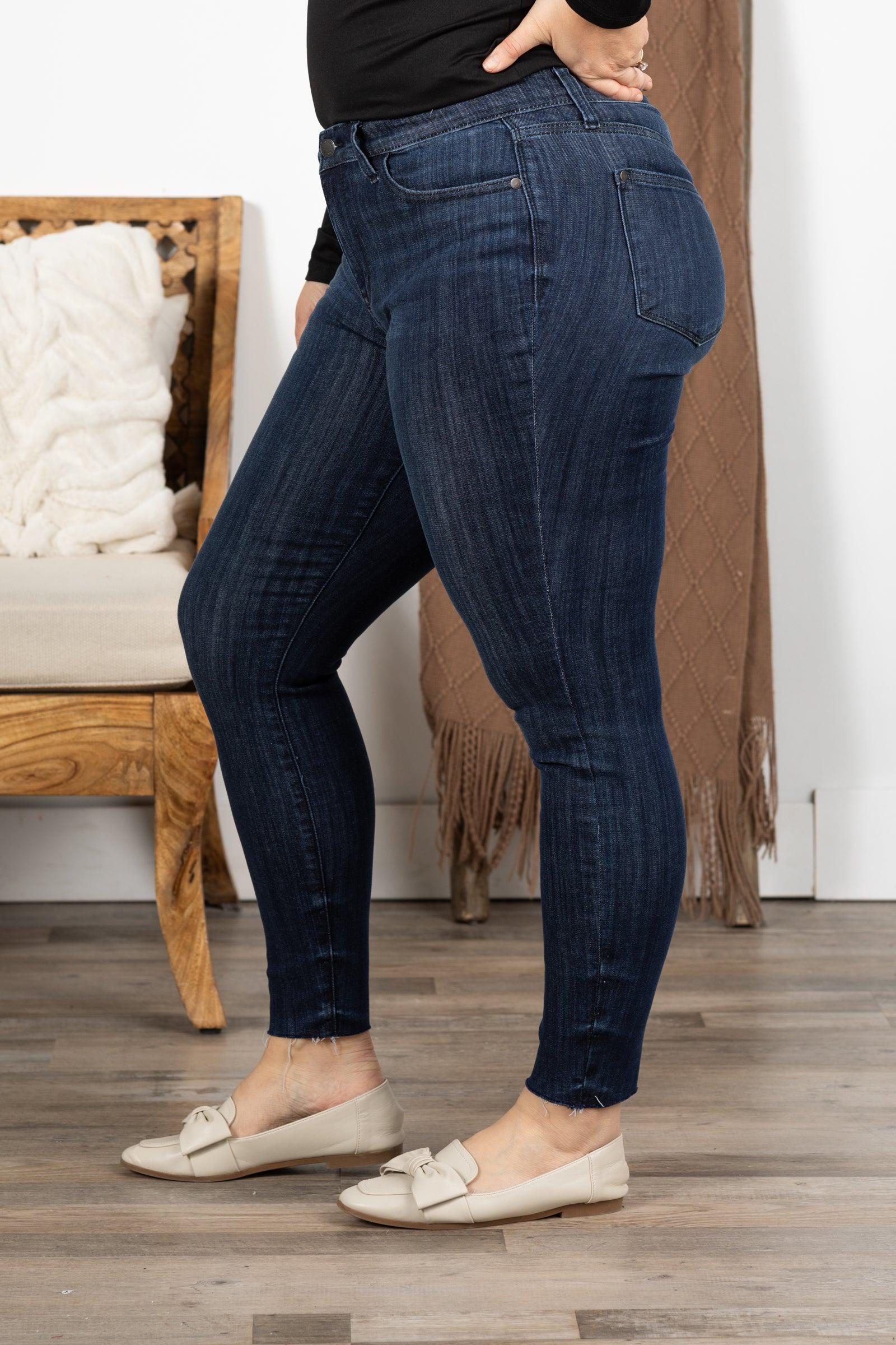 Judy Blue Dark Wash Skinny Raw Hem Jeans Product Image