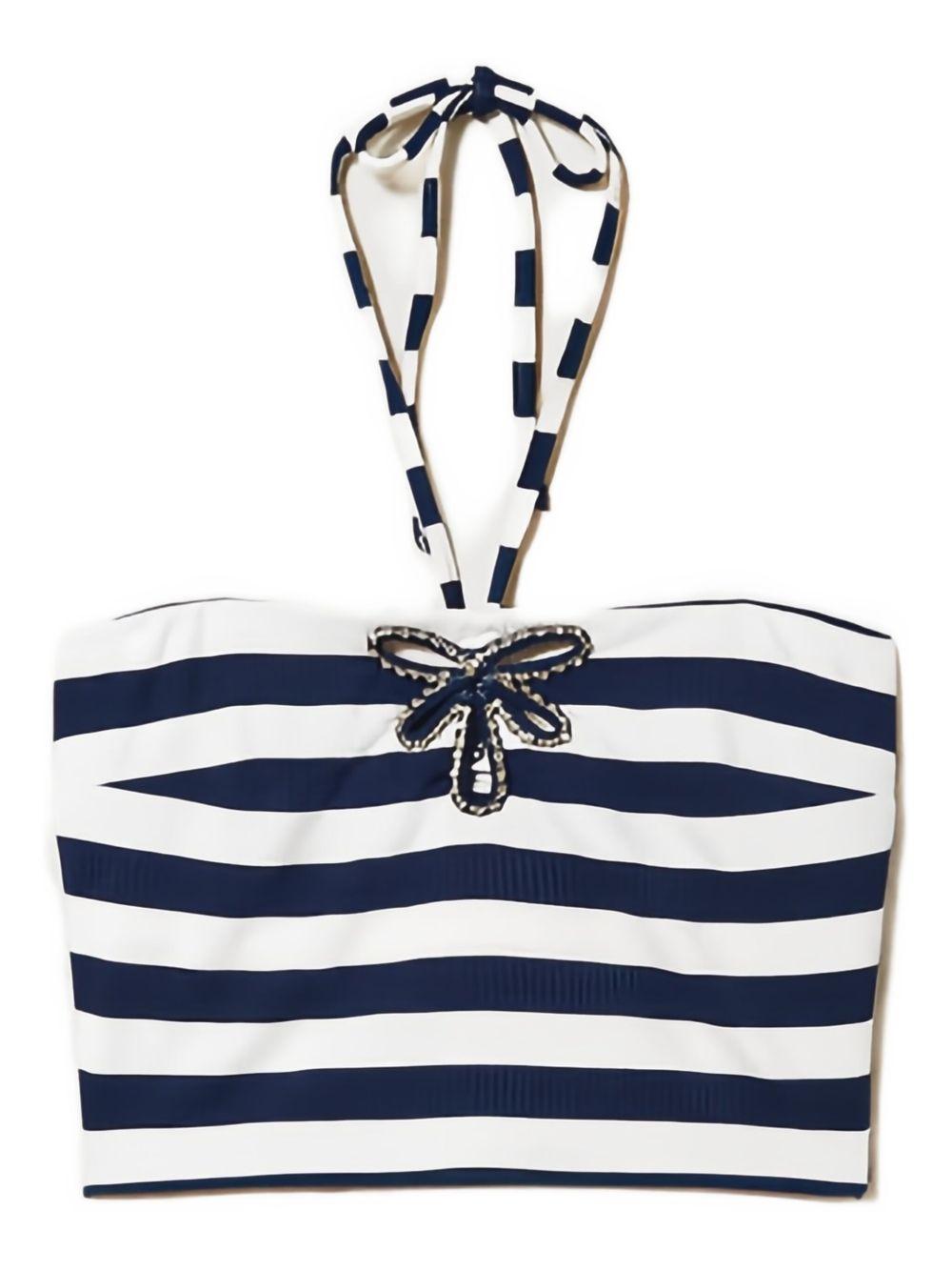 striped embellished halterneck top Product Image