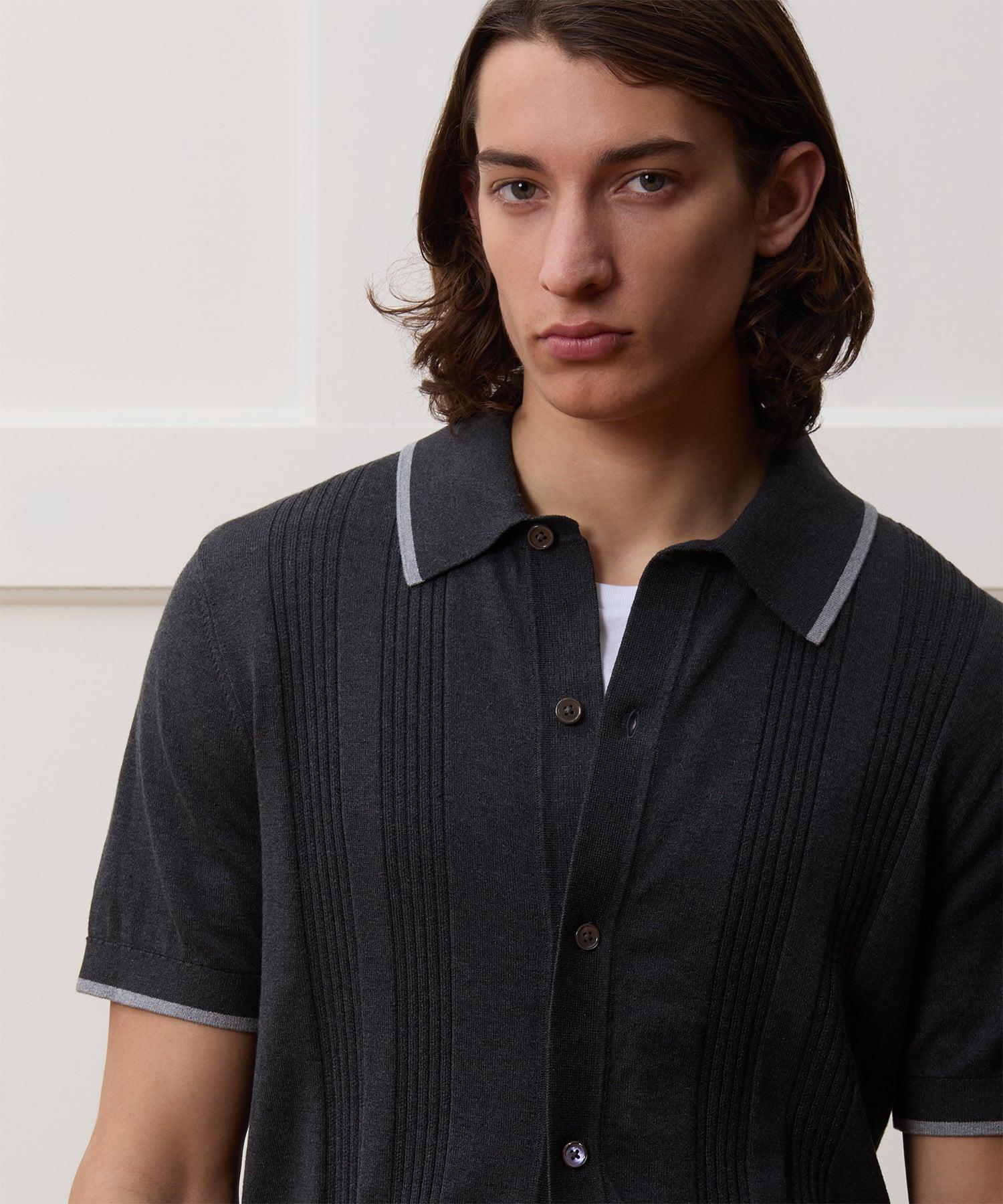 Cropped Silk-Cotton Tipped Full-Placket Sweater Polo Product Image